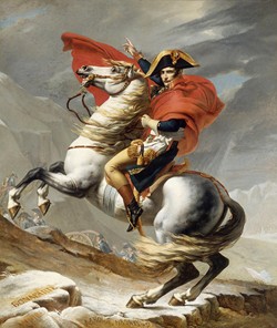 Napoleón a caballo, en el paso del Bernardino en los Alpes