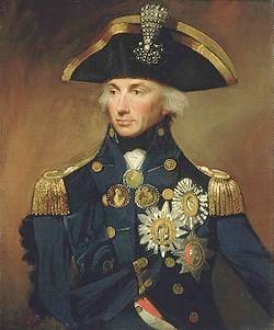 El almirante Nelson, al frente de la Royal Navy en el HMS Victory en la Batalla de Trafalgar (1805)