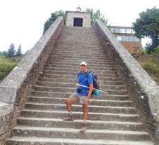 Romerillo en las escaleras de Portomarín
